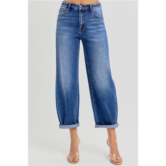 RISEN Full Size High Rise Crop Mild Barrel Jeans Plus Size - Picture 1 of 6